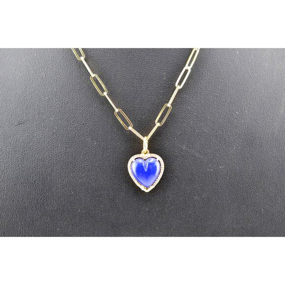 Rachel Reinhardt Blue Lapis Petite Heart Pendant Necklace with Zirconia Pavé - Picture 2 of 3